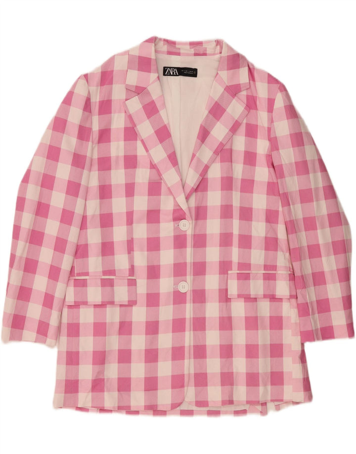 ZARA Damen-Blazerjacke mit 2 Knöpfen, Gr. 16, groß, rosa Gingham