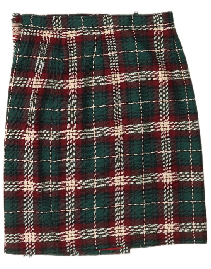 Superior Damen Wickelrock IT 42 Medium W28 grün karierte Wolle