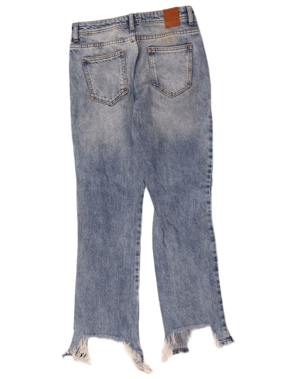 Zara Damen Distressed Straight Jeans EU 34 2XS W24 L29 Blau geblümt