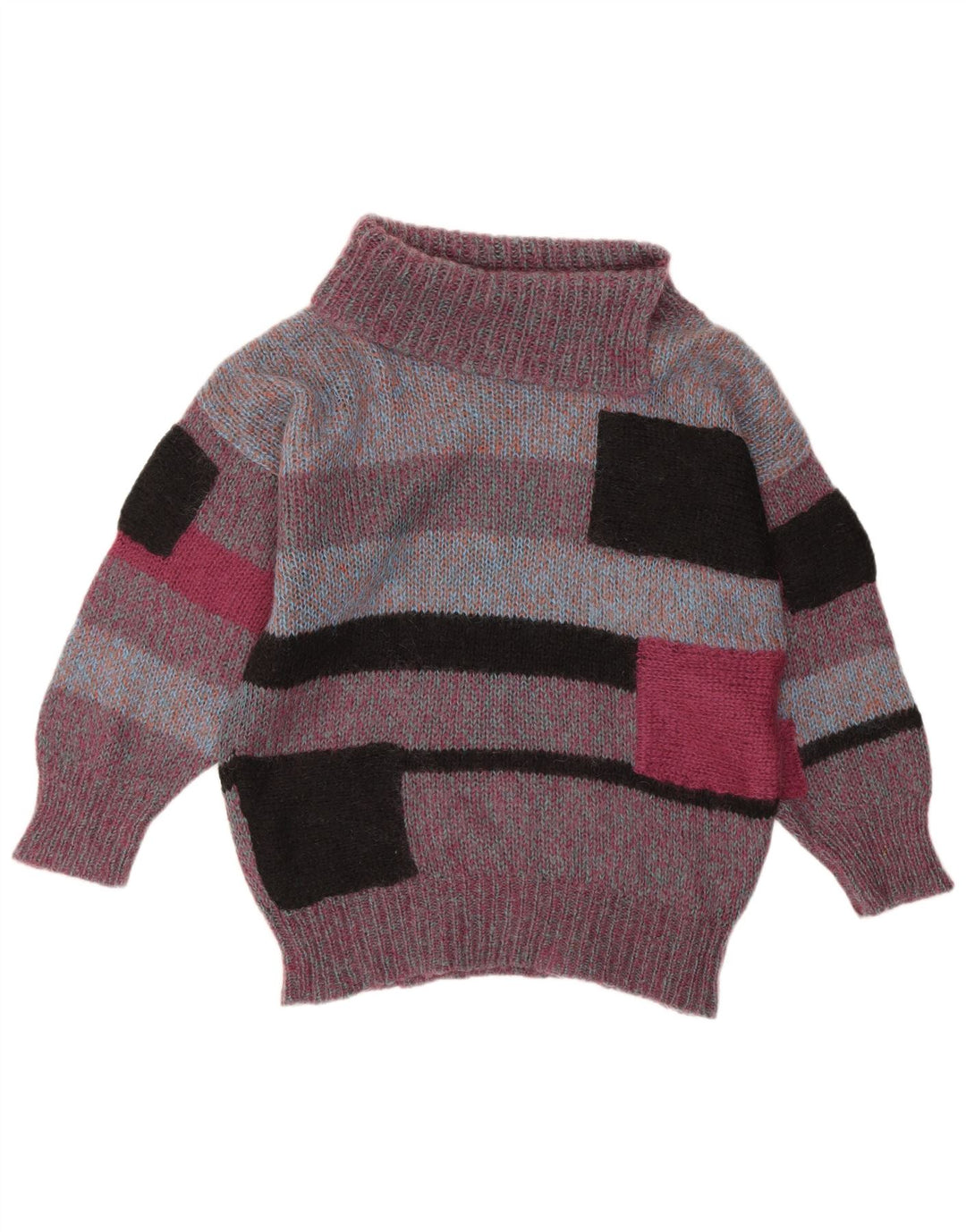 VINTAGE Rollkragenpullover für Damen UK 18 XL Lila Farbblock