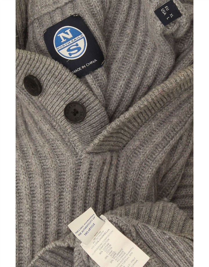 North Sails Herren-Pullover mit Knopfkragen, groß, aus grauer Baumwolle