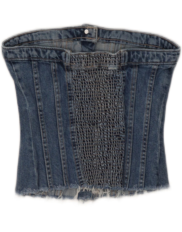 Zara Damen Jeans-Korsett-Top, UK 4 XS, blaue Baumwolle