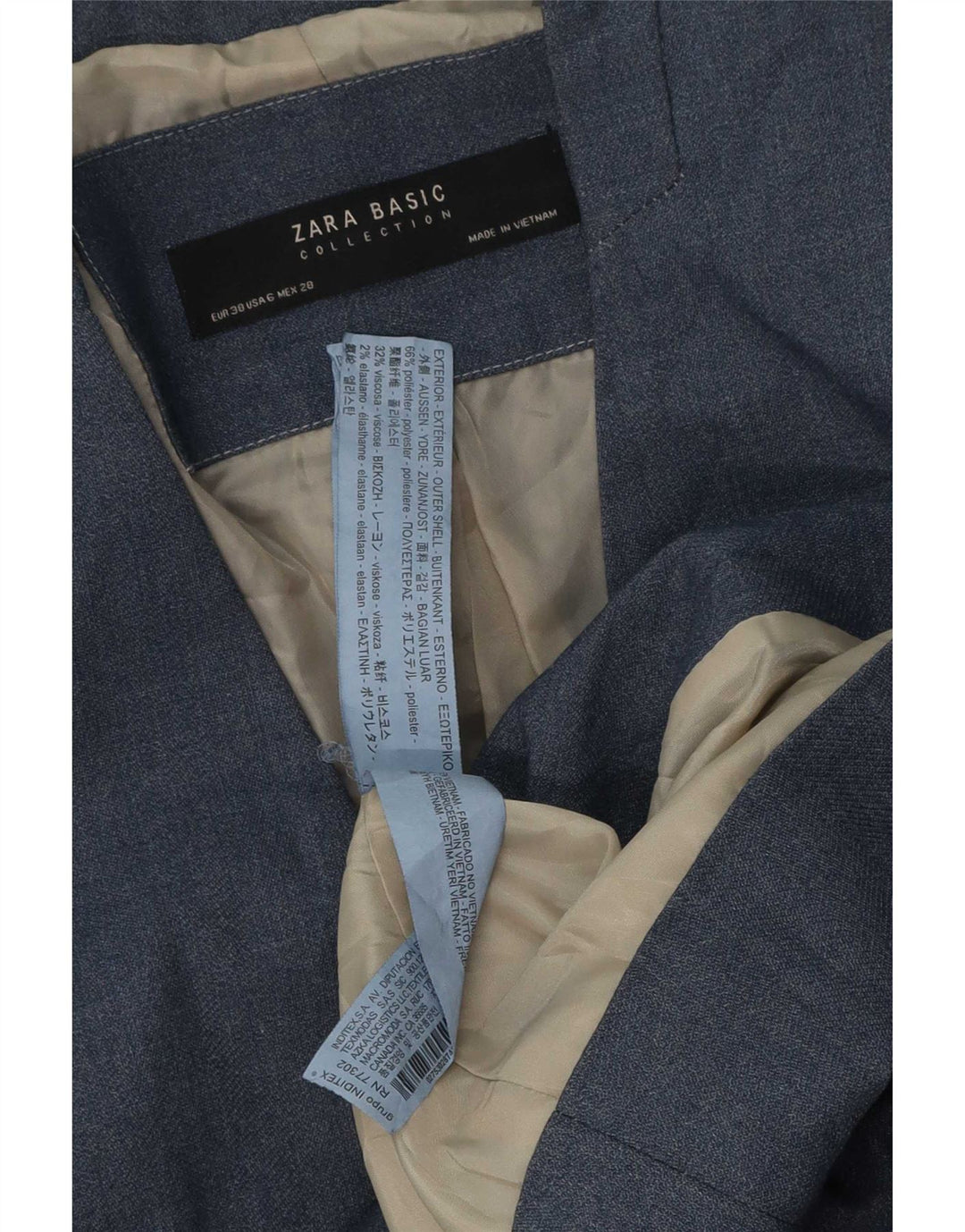 Zara Damen 1-Knopf-Blazerjacke EU 38 Mittelblaues Polyester