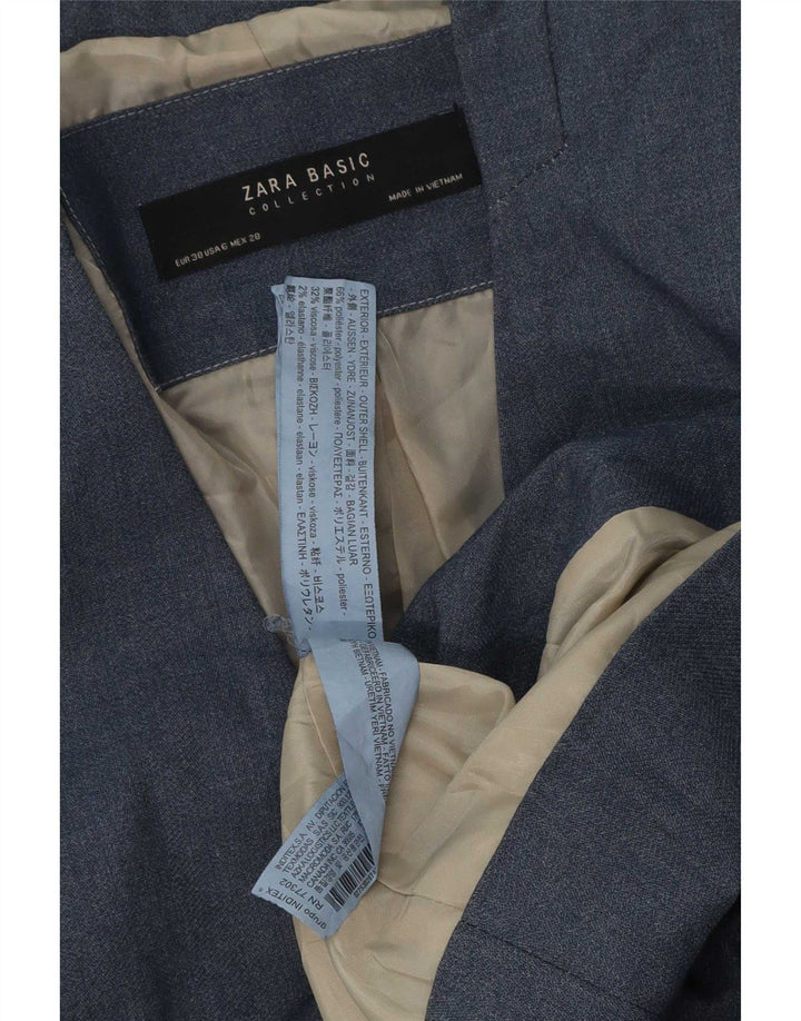 Zara Damen 1-Knopf-Blazerjacke EU 38 Mittelblaues Polyester