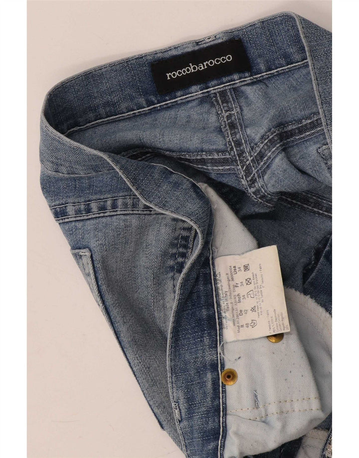 Roccobarocco Damen Graphic Straight Jeans W34 L31 Blaue Baumwolle