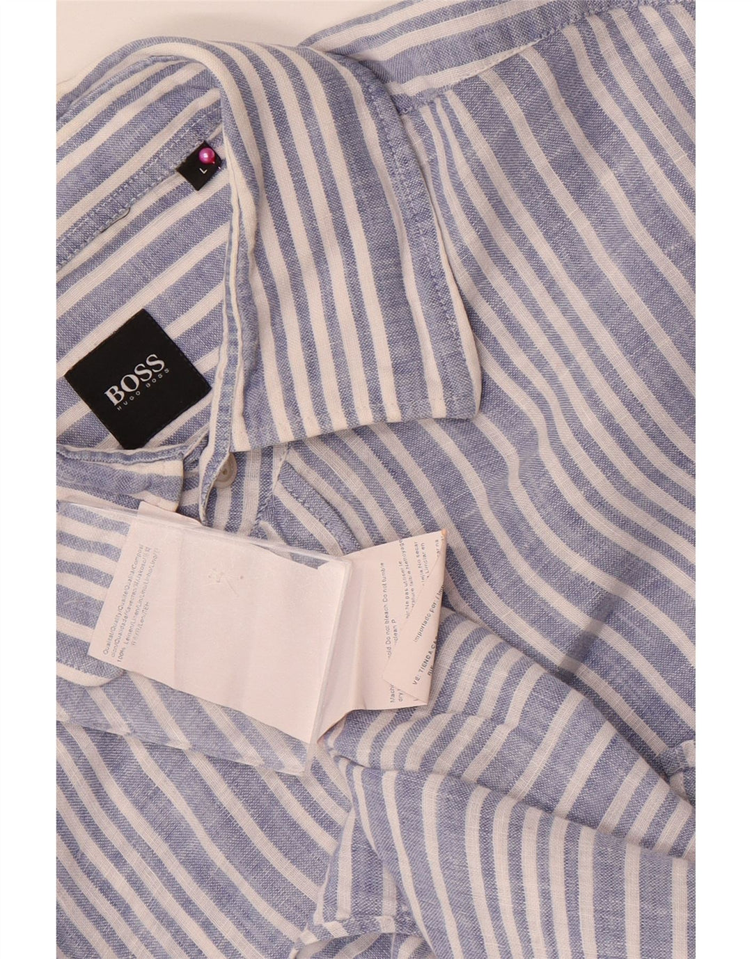 Hugo Boss Herrenhemd, großes blaues Nadelstreifen-Leinen
