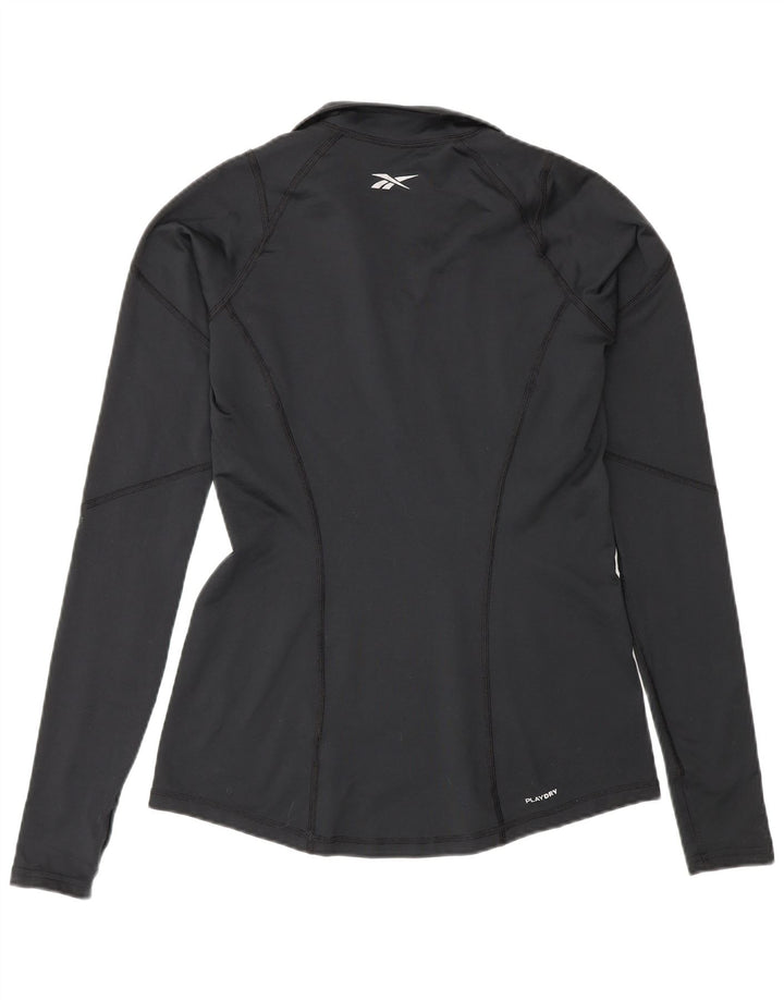 Reebok Womens Zip Neck Pullover Trainingsanzug Top UK 12 Medium Schwarz Polyester