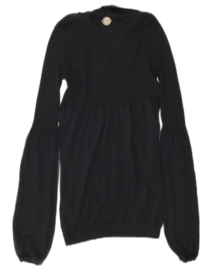 Liu Jo Damen-Pullover mit V-Ausschnitt vorne zum Binden, Gr. 10, Größe S, schwarze Wolle