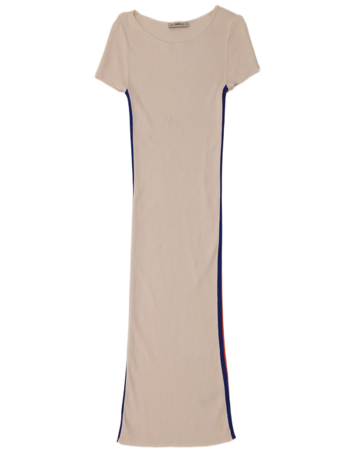 ZARA Womens Maxi Dress UK 12 Medium White Colourblock Viscose