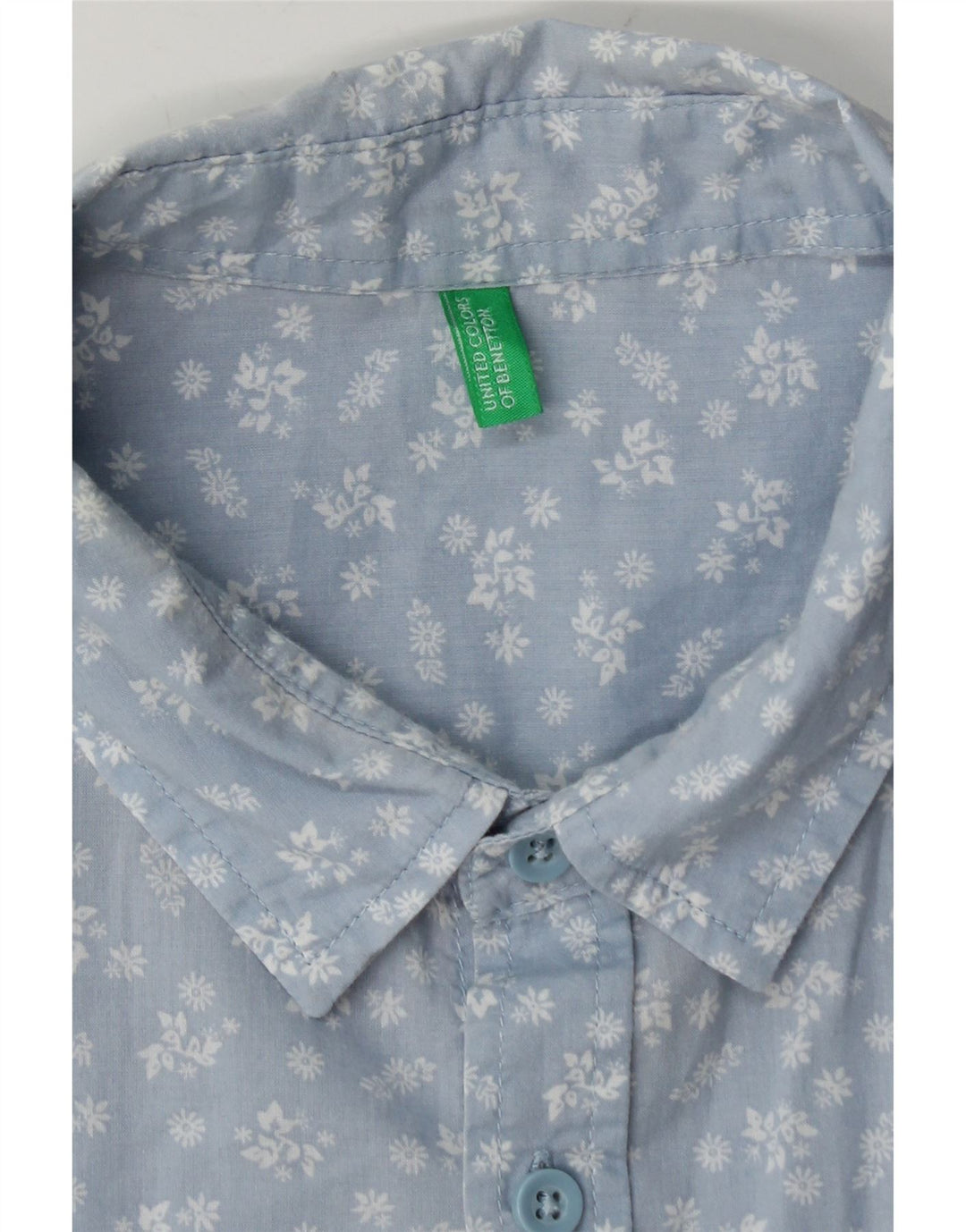 Benetton Herrenhemd Mittelblau mit Blumenmuster