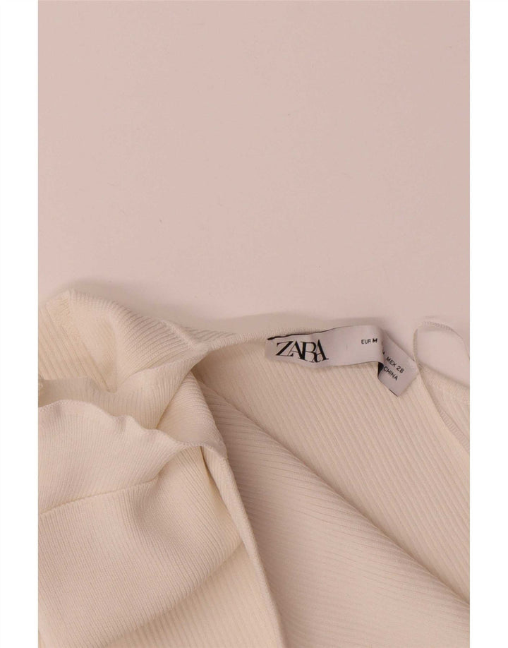Zara Damen Langarm-Crop-One-Shoulder-Top UK 12 Mittelweiße Viskose
