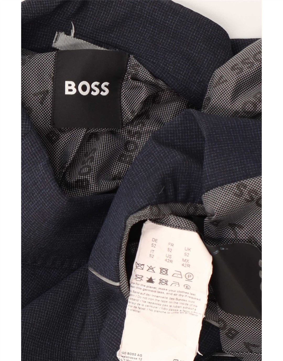 Hugo Boss Herren 2-Knopf-Blazerjacke UK 52 XL Marineblau karierte Wolle