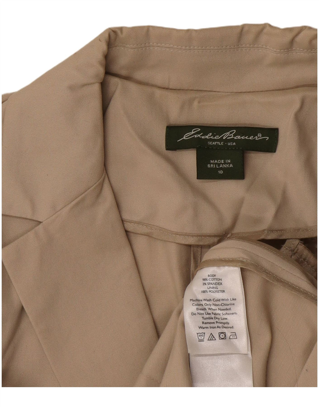 EDDIE BAUER Damen 2-Knopf-Blazerjacke US 10 Large Beige Baumwolle