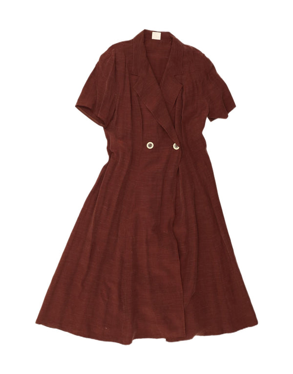 Vintage Womens Short Sleeves Shirt Dress EU 44 XL Brown Viscose