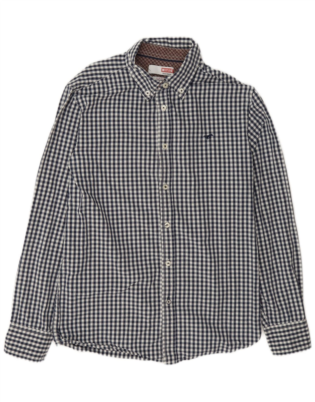 Mustang Herren-Slim-Fit-Hemd aus mittelblauer Gingham-Baumwolle in Marineblau