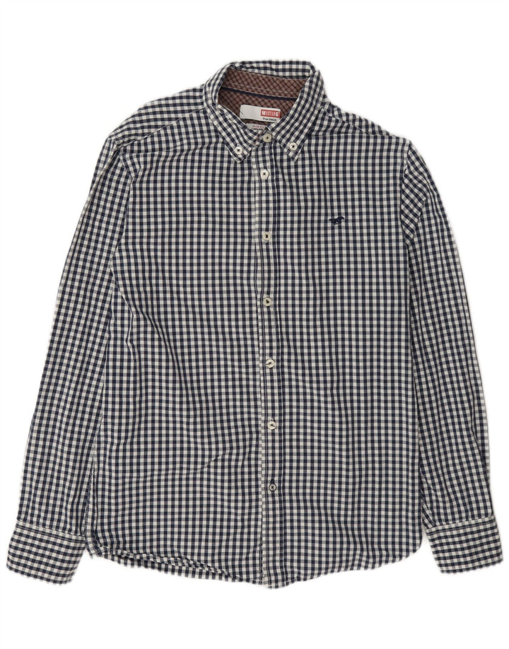 Mustang Herren-Slim-Fit-Hemd aus mittelblauer Gingham-Baumwolle in Marineblau