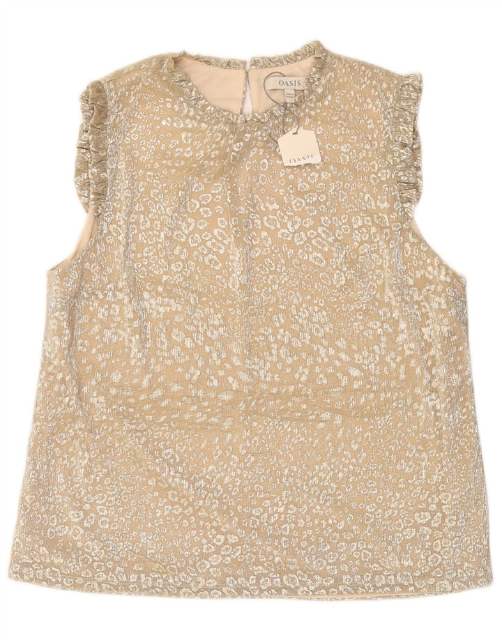 OASIS Ärmelloses Damen-Blusenoberteil, UK-Größe 44, Größe L, beige, mit Tiermuster