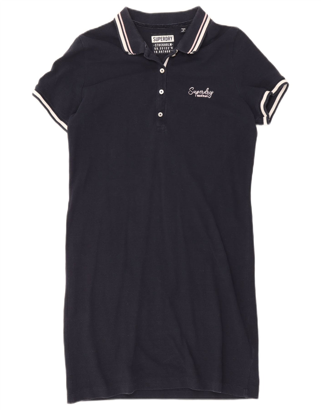 Superdry Damen Polokleid UK 12 Medium Marineblau Baumwolle