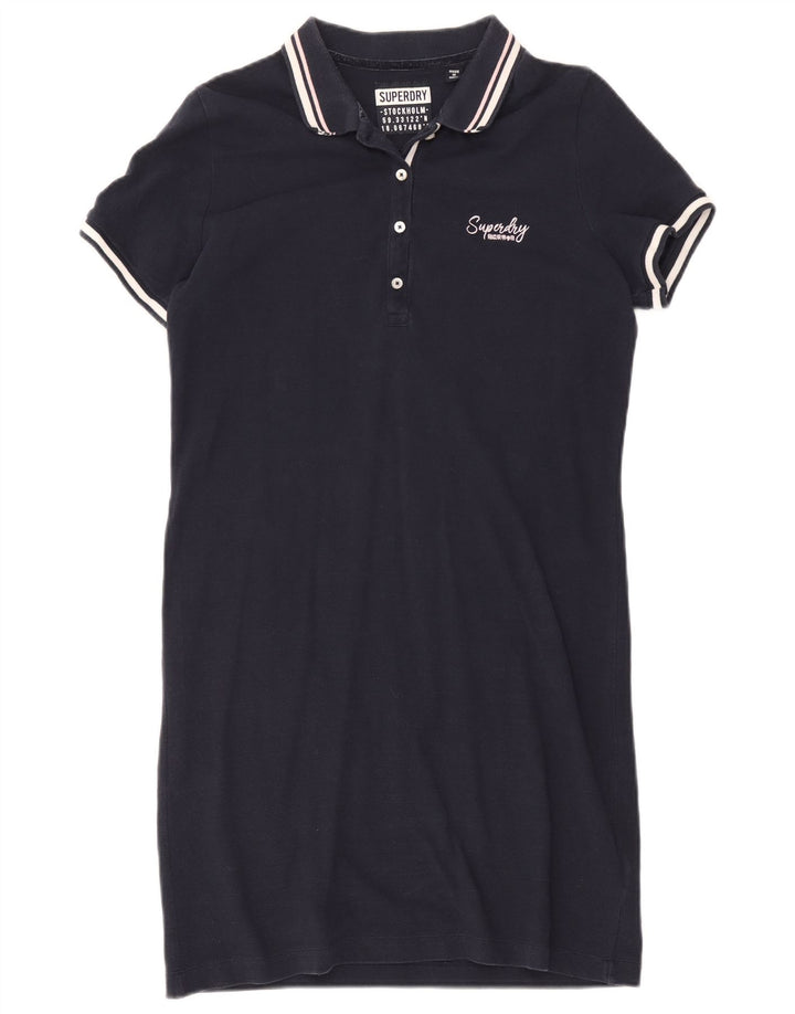 Superdry Damen Polokleid UK 12 Medium Marineblau Baumwolle