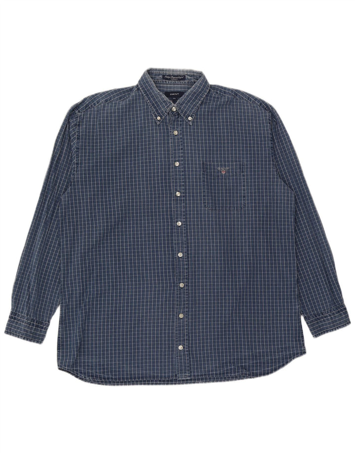 Gant Herren-Hemd mit normaler Passform, 2XL, blau kariert, Baumwolle