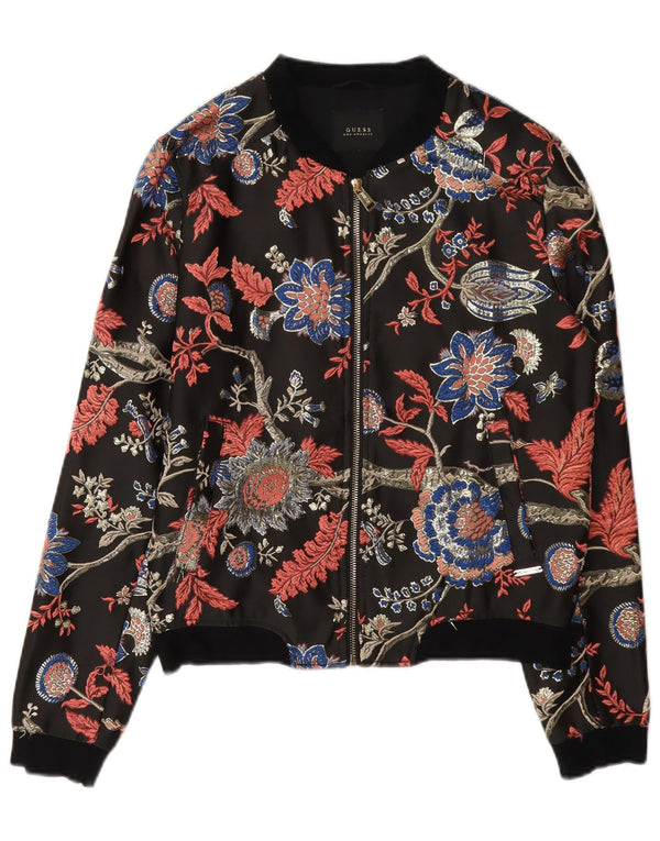 Guess Damen Bomberjacke UK 6 XS Schwarz geblümtes Polyester