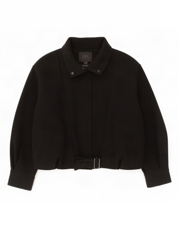 Zara Damen Bomber-Oversize-Windbreakerjacke UK 14 Mittelschwarze Wolle