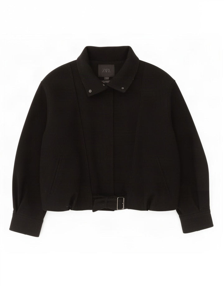 Zara Damen Bomber-Oversize-Windbreakerjacke UK 14 Mittelschwarze Wolle
