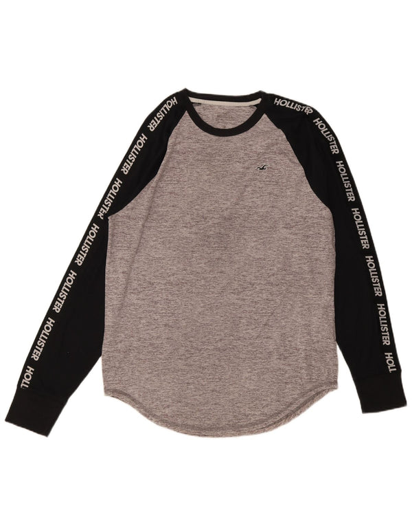 Hollister Herren-Grafikoberteil aus langärmliger, mittelgrauer Colourblock-Baumwolle