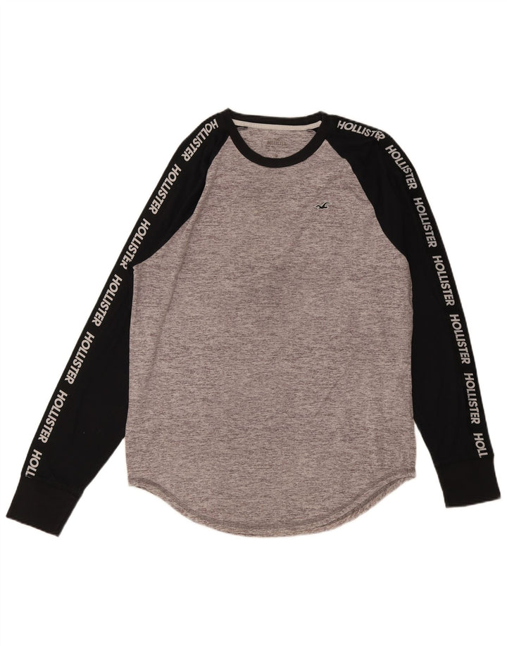 Hollister Herren-Grafikoberteil aus langärmliger, mittelgrauer Colourblock-Baumwolle