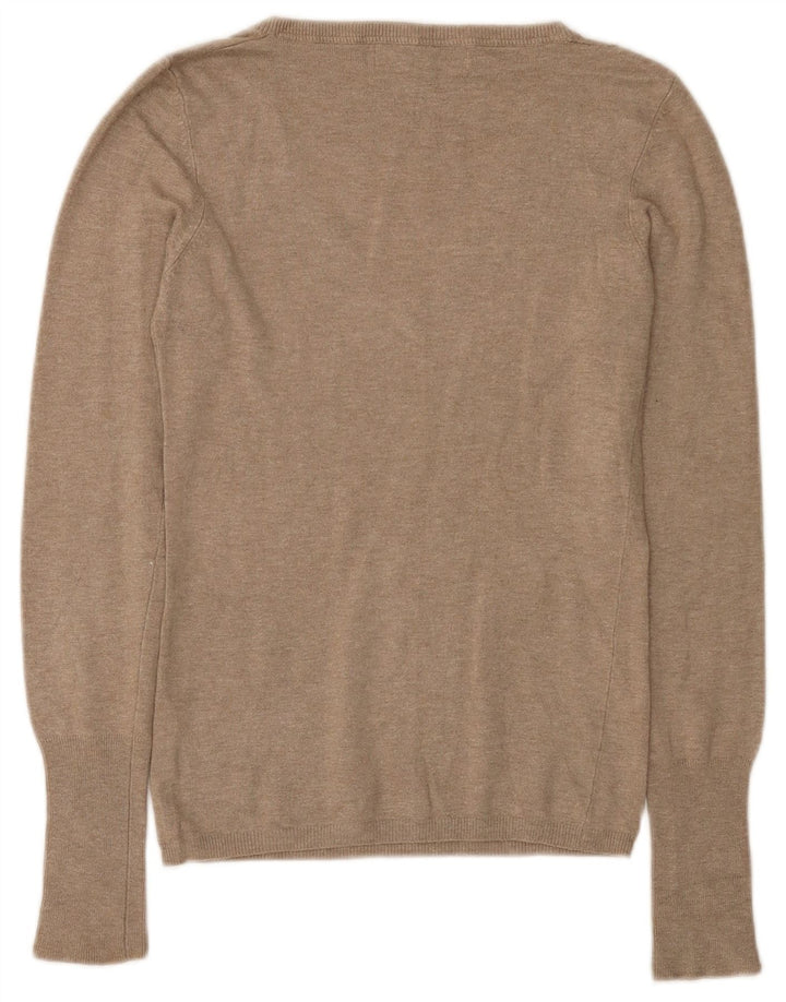 Zara Damen-Pullover mit V-Ausschnitt, UK 12, Medium Beige, Viskose