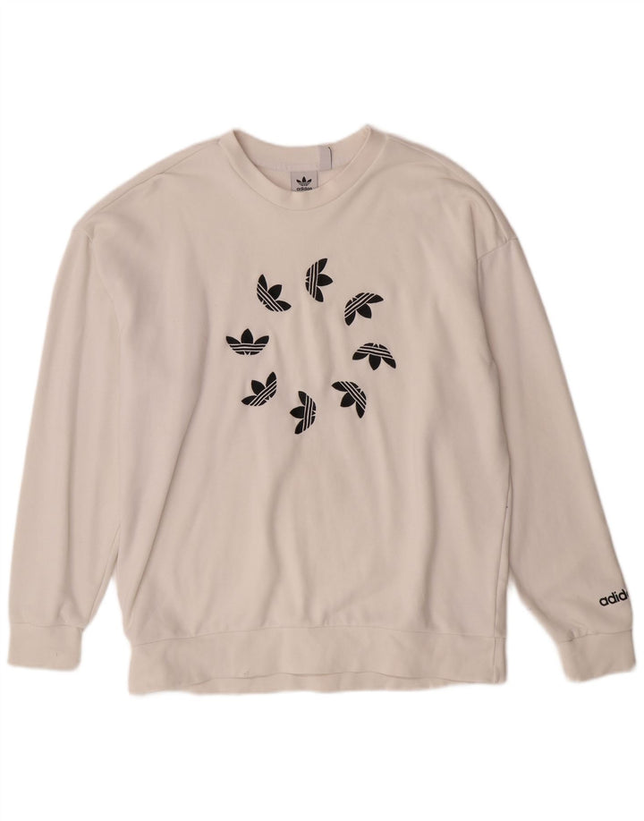 ADIDAS Damen-Sweatshirt in Übergröße mit Grafik, Gr. 12, mittelgrau, gebrochenes Weiß