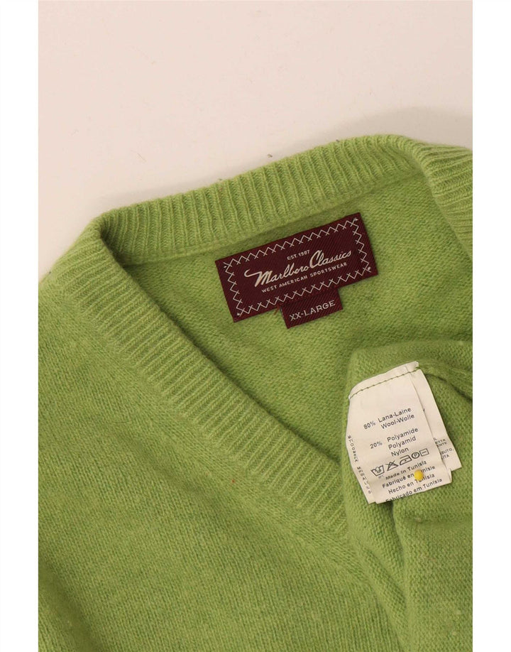 Marlboro Classics Herren-Pullover mit V-Ausschnitt, 2XL, grüne Wolle