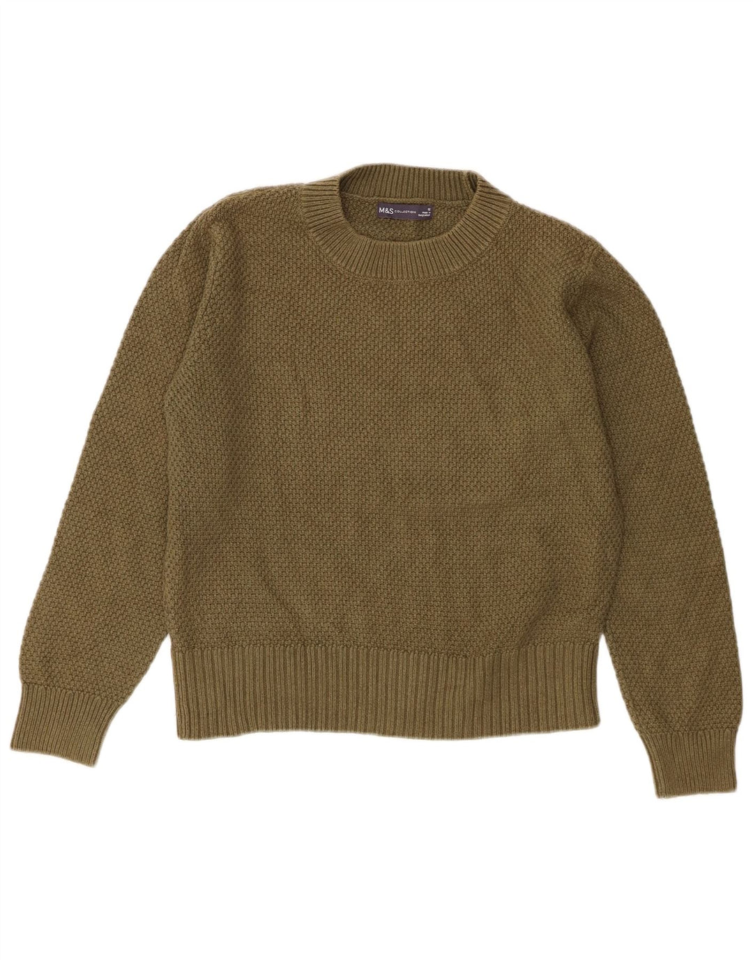 Marks & Spencer Damen-Pullover mit Rundhalsausschnitt, UK 12, mittlere Khaki-Baumwolle