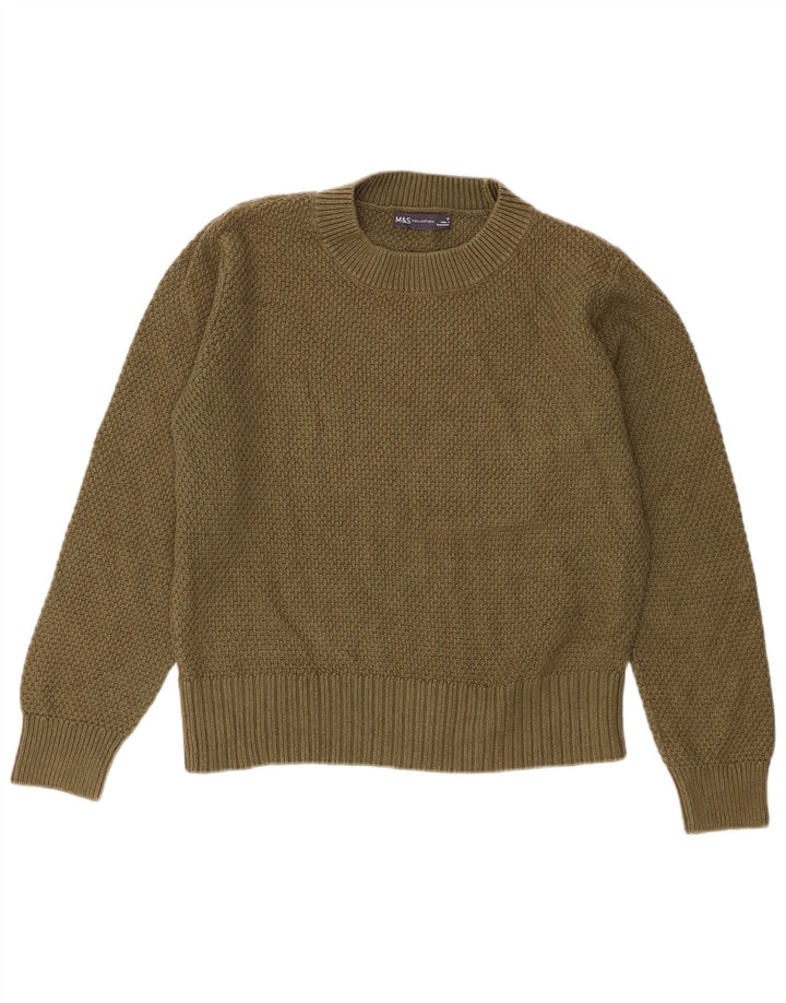 Marks & Spencer Damen-Pullover mit Rundhalsausschnitt, UK 12, mittlere Khaki-Baumwolle