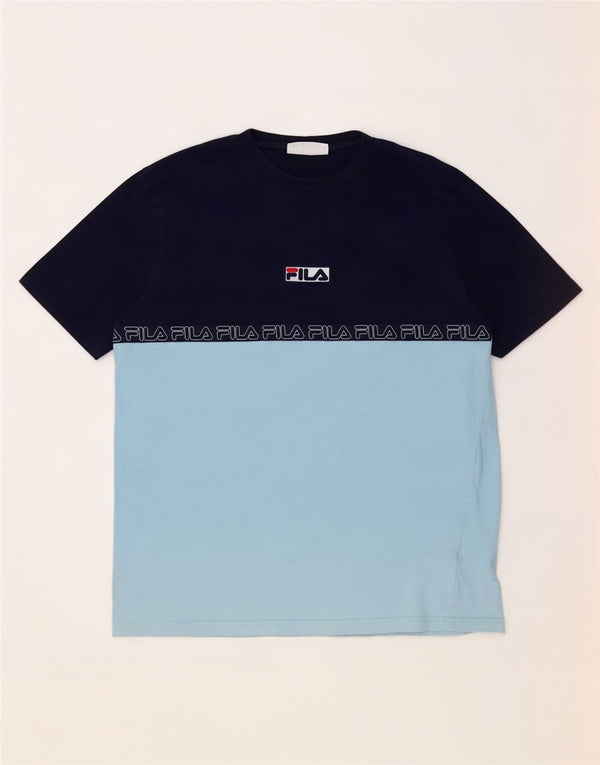 Fila Herren Grafik-T-Shirt-Oberteil, groß, blaue Blockfarben-Baumwolle
