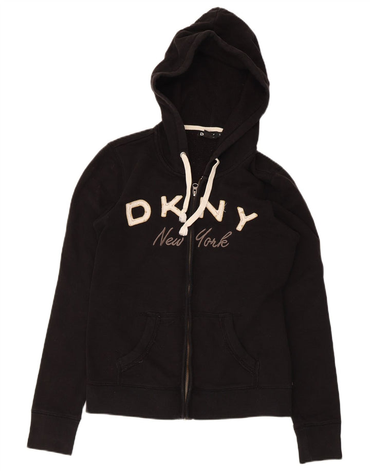 Dkny Womens New York Graphic Zip Hoodie Pullover UK 10 Small Schwarz Baumwolle