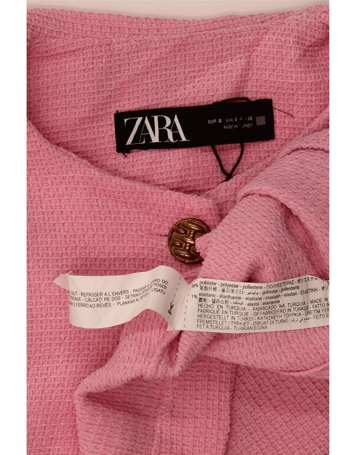 Zara Damen Crop Cardigan Pullover UK 10 Small Pink Polyester