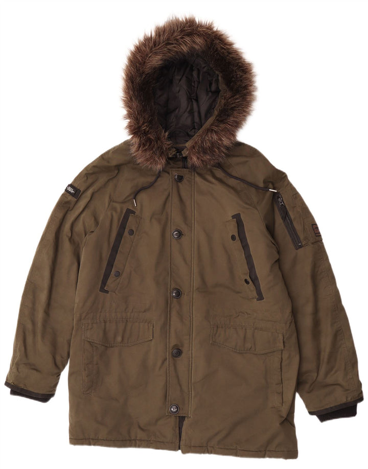 Superdry Herren-Parka mit Kapuze, UK 40, Größe L, Khaki, Polyester