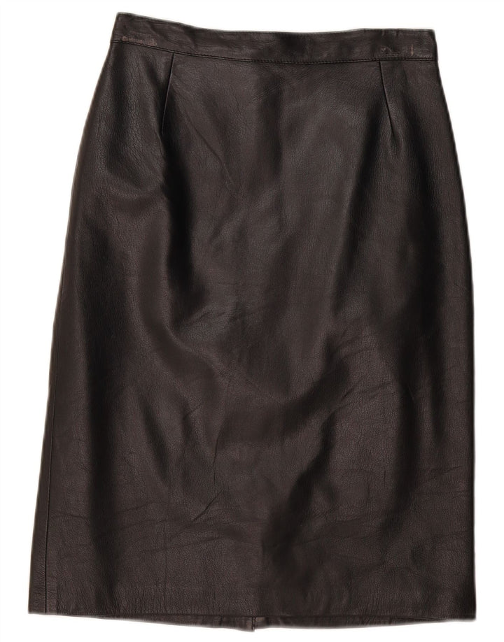 VINTAGE Damen Lederrock IT 44 Medium W28 Schwarzes Leder