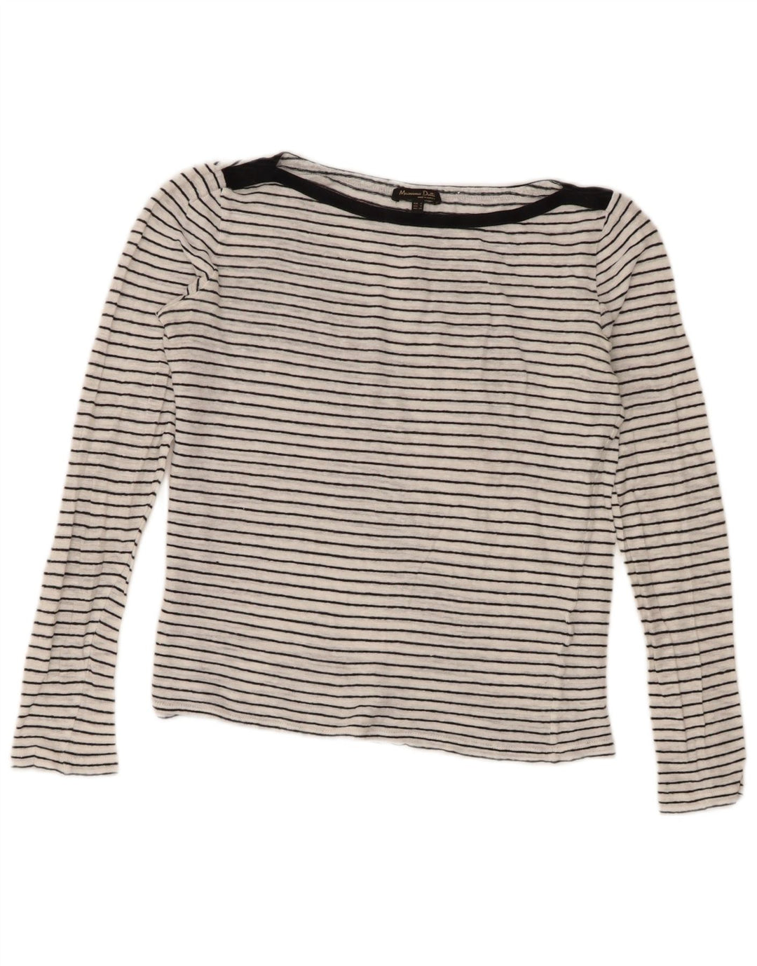 Massimo Dutti Damen Top Langarm UK 10 Small Weiß gestreift nautisch