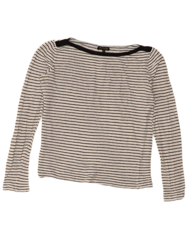 Massimo Dutti Damen Top Langarm UK 10 Small Weiß gestreift nautisch
