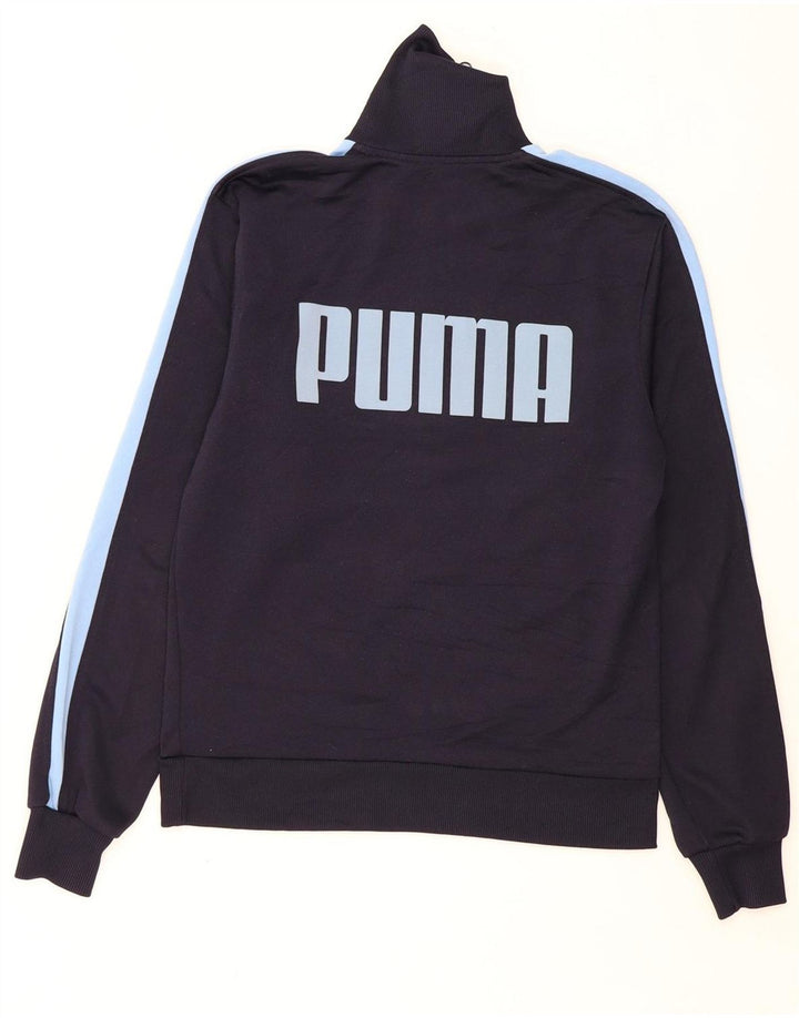 PUMA Mens Graphic Zip Neck Sweatshirt Jumper Medium Navy Blue Colourblock
