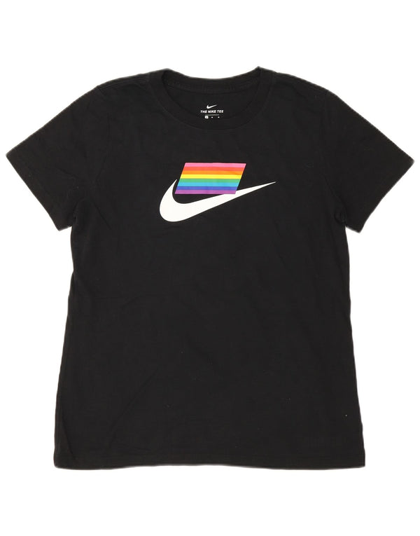 Nike Womens Graphic T-Shirt Top UK 14 Medium Black Cotton