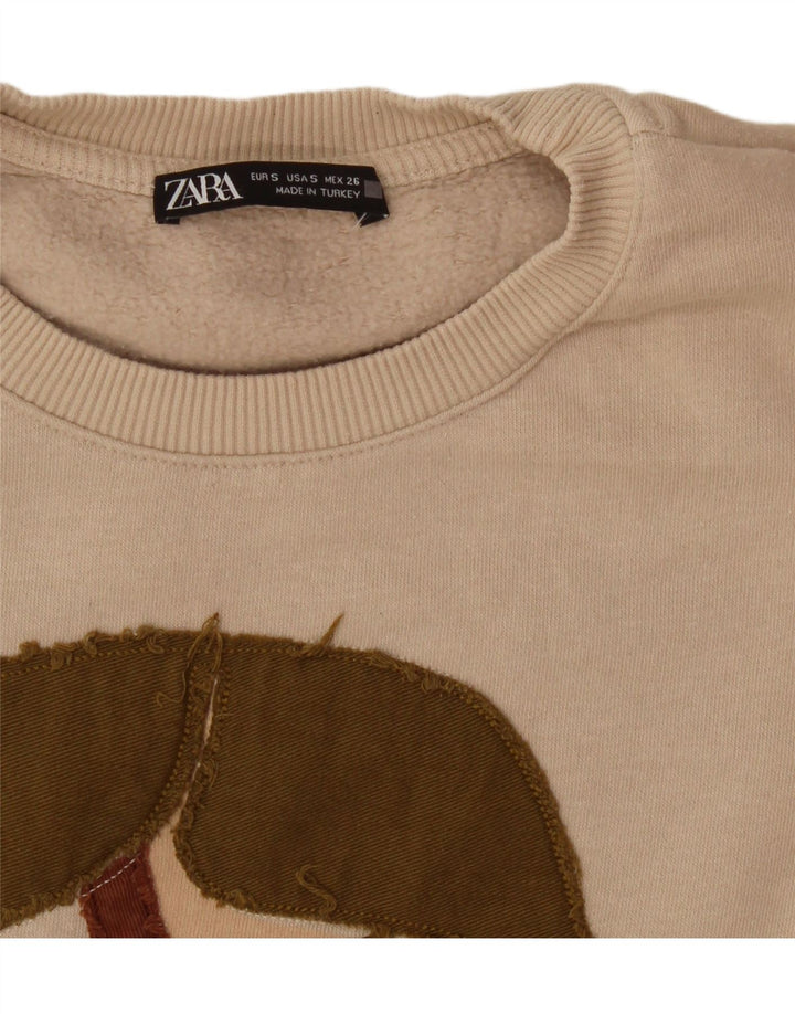 Zara Damen Grafik-Sweatshirt-Pullover UK 10 Small Beige
