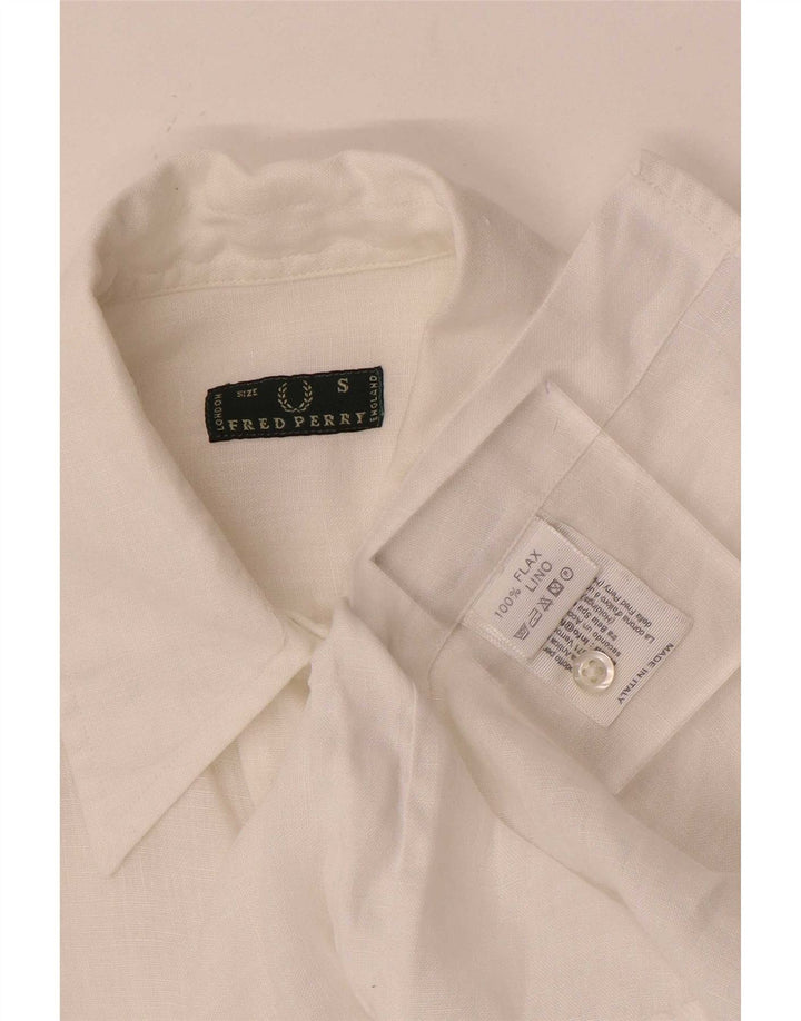 Fred Perry Damen-Hemd mit 3/4-Ärmeln, UK 10, Größe S, weißes Leinen