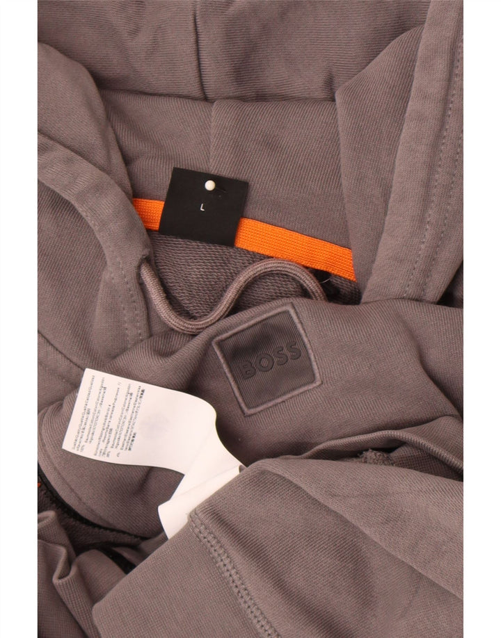 Hugo Boss Herren-Kapuzenpullover mit Reißverschluss, groß, graue Baumwolle