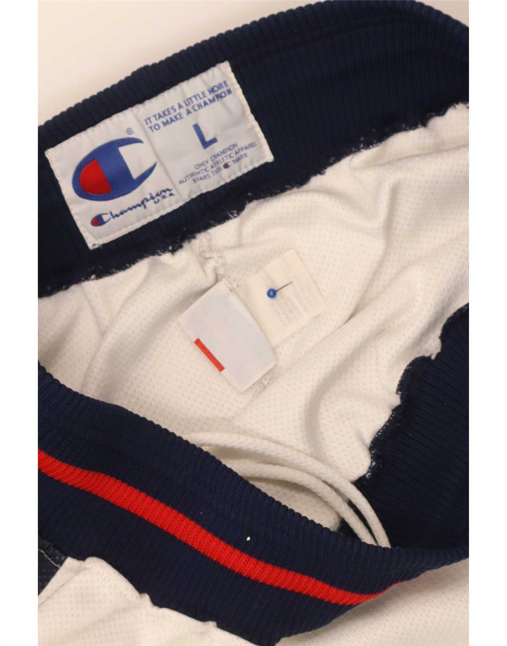 Champion Herren Graphic Sport Shorts UK 16 Large Weiß Colourblock Polyester