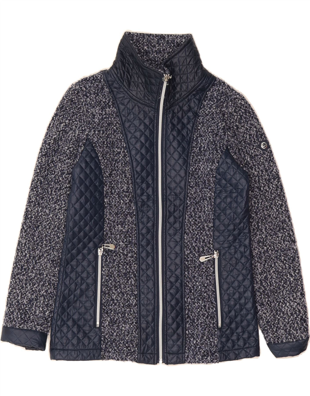 PACO Womens Quilted Jacket UK 10 Small Navy Blue Colourblock Polyester Vintage Paco and Second-Hand Paco from Messina Hembry 
