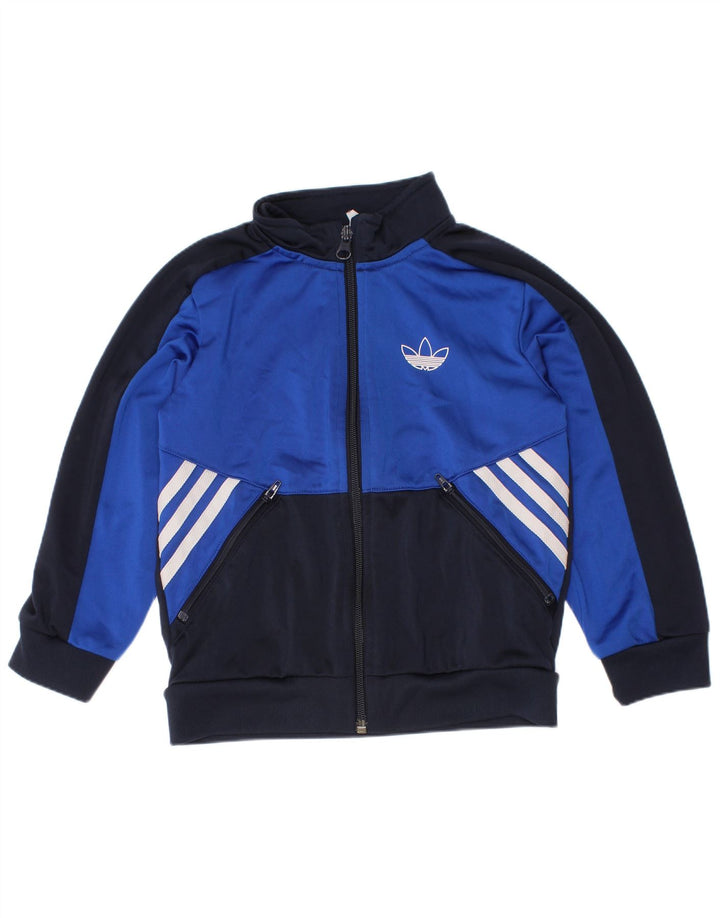 Adidas Jungen-Trainingsanzug-Top-Jacke, 5–6 Jahre, marineblaues Farbblock-Polyester