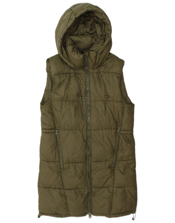 Zara Damen-Kapuzen-Übergröße, wattierte Weste, UK 6, XS, Grün, Polyester